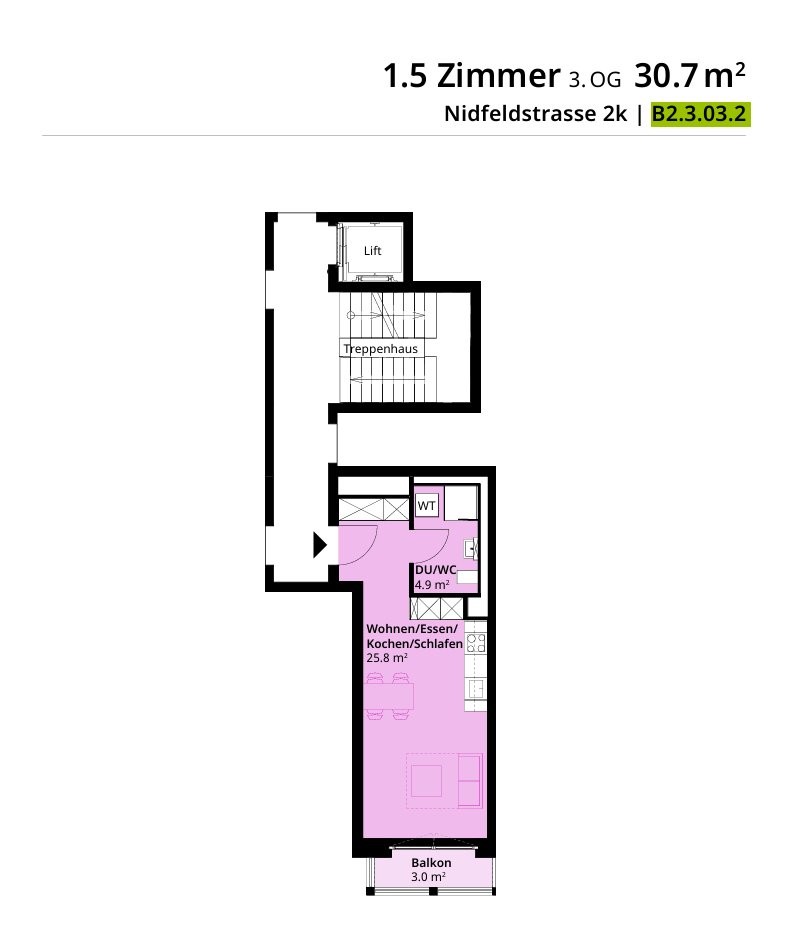 1 ½ rooms apartment
