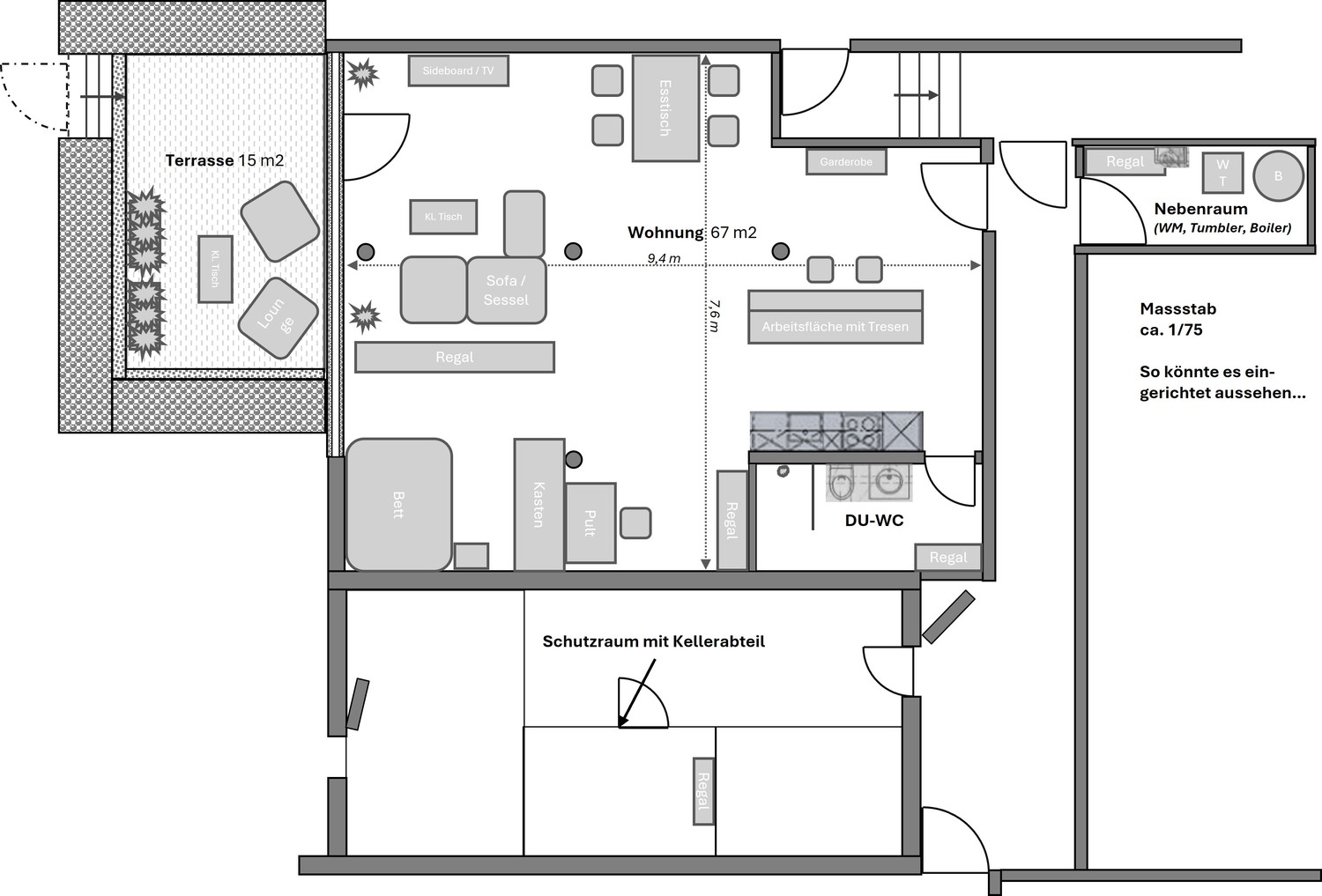 1 ½ rooms apartment