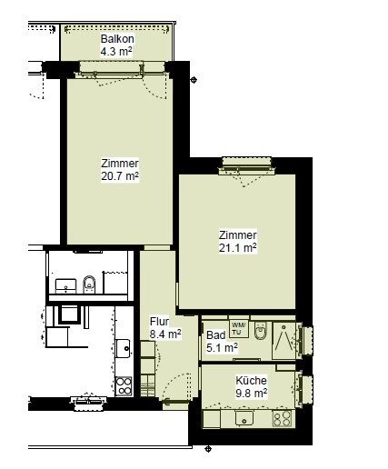 Appartement de 2 pièces