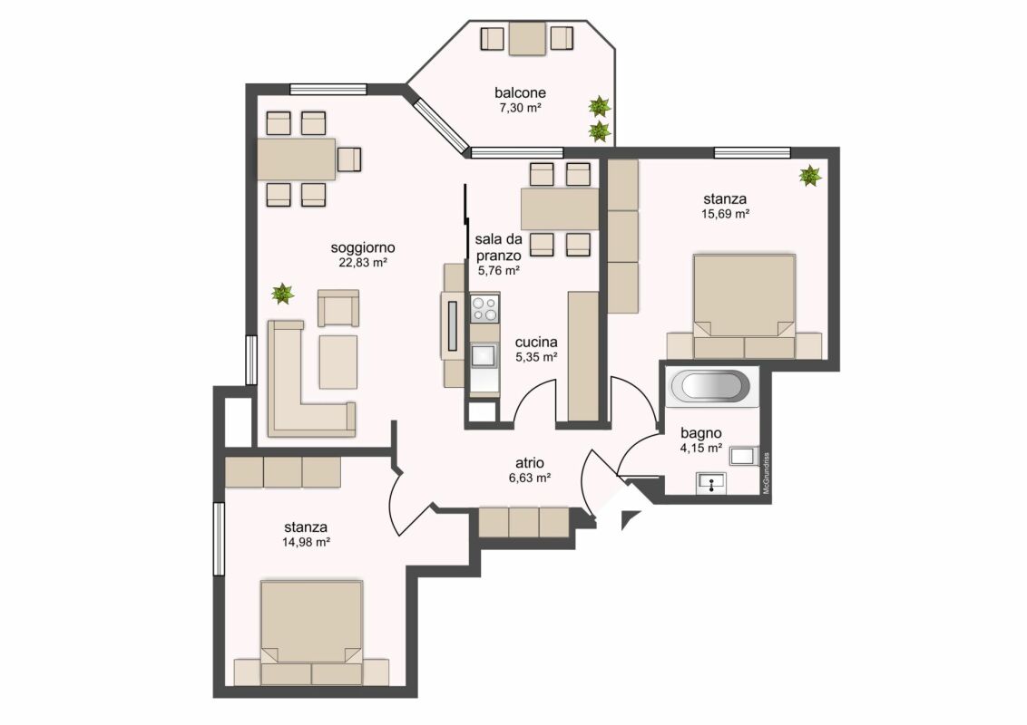 3 rooms apartment