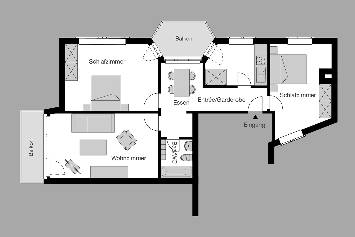 3 pièces appartement meublé