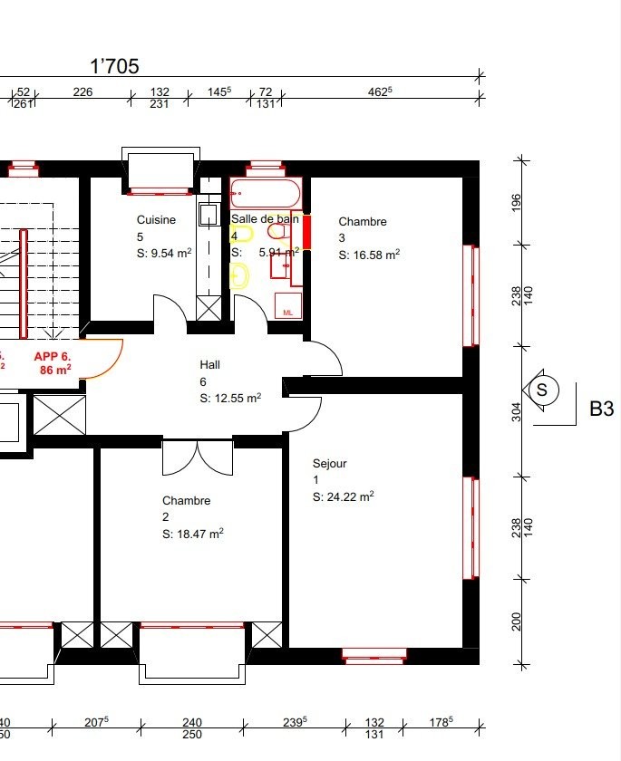 3 rooms apartment